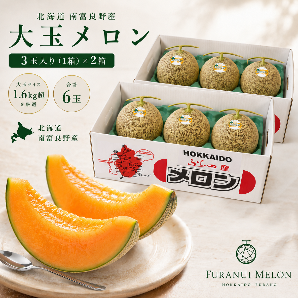 大玉メロン 3玉入り（2箱）